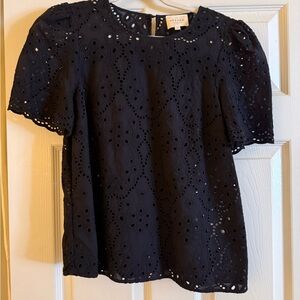 Sezane Black Eyelet Blouse